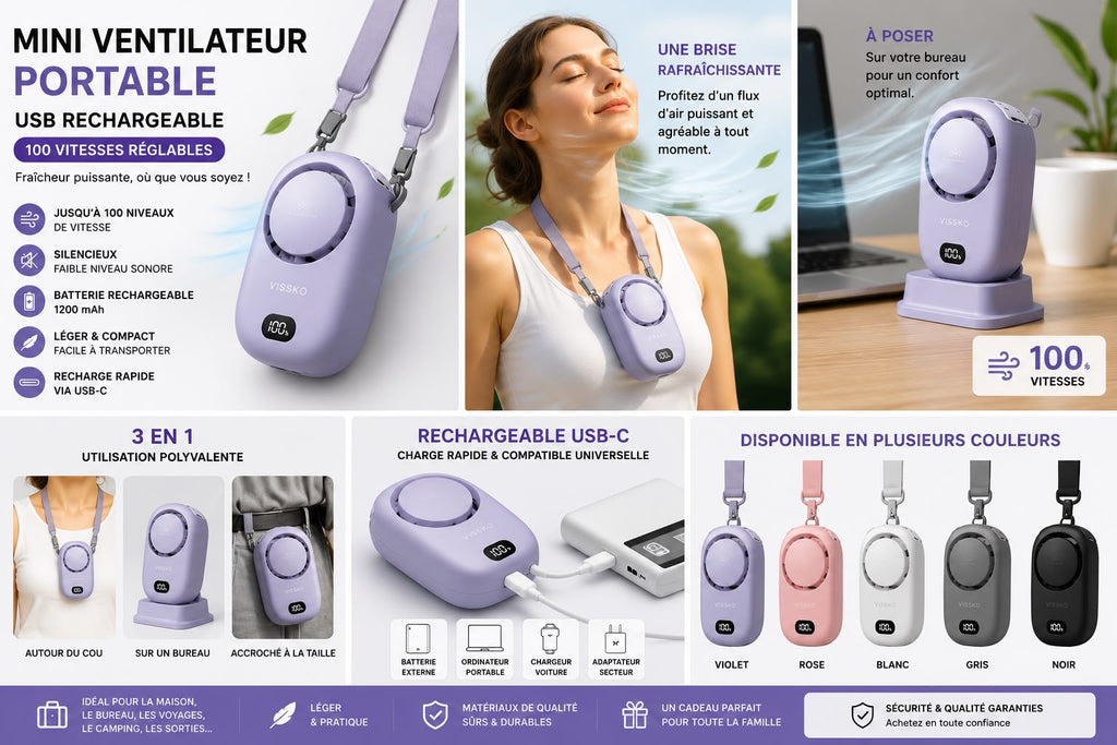 Mini Ventilateur Portable USB Rechargeable – 100 Vitesses