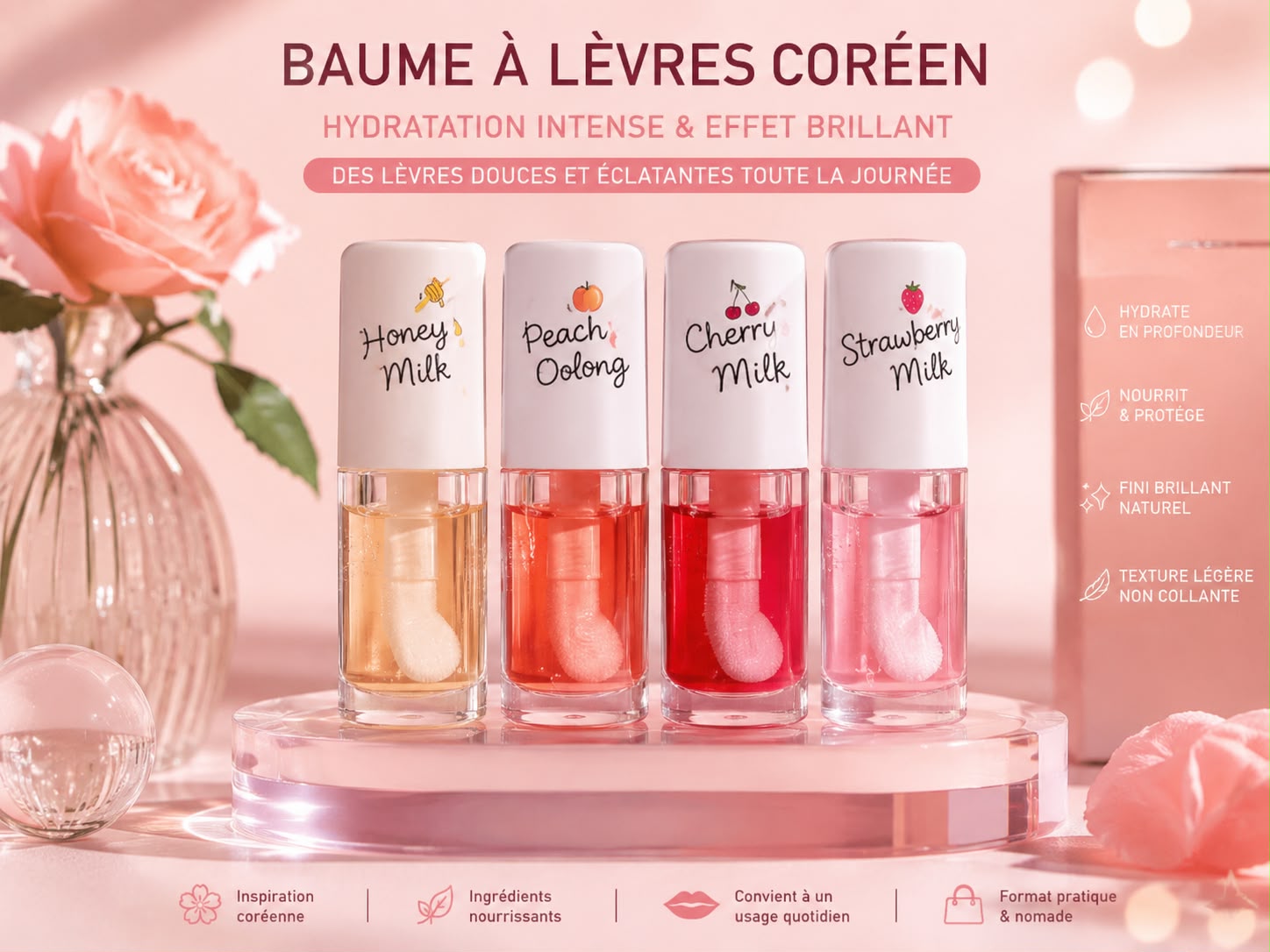 Baume à Lèvres Coréen Hydratant – Effet Brillant Longue Tenue